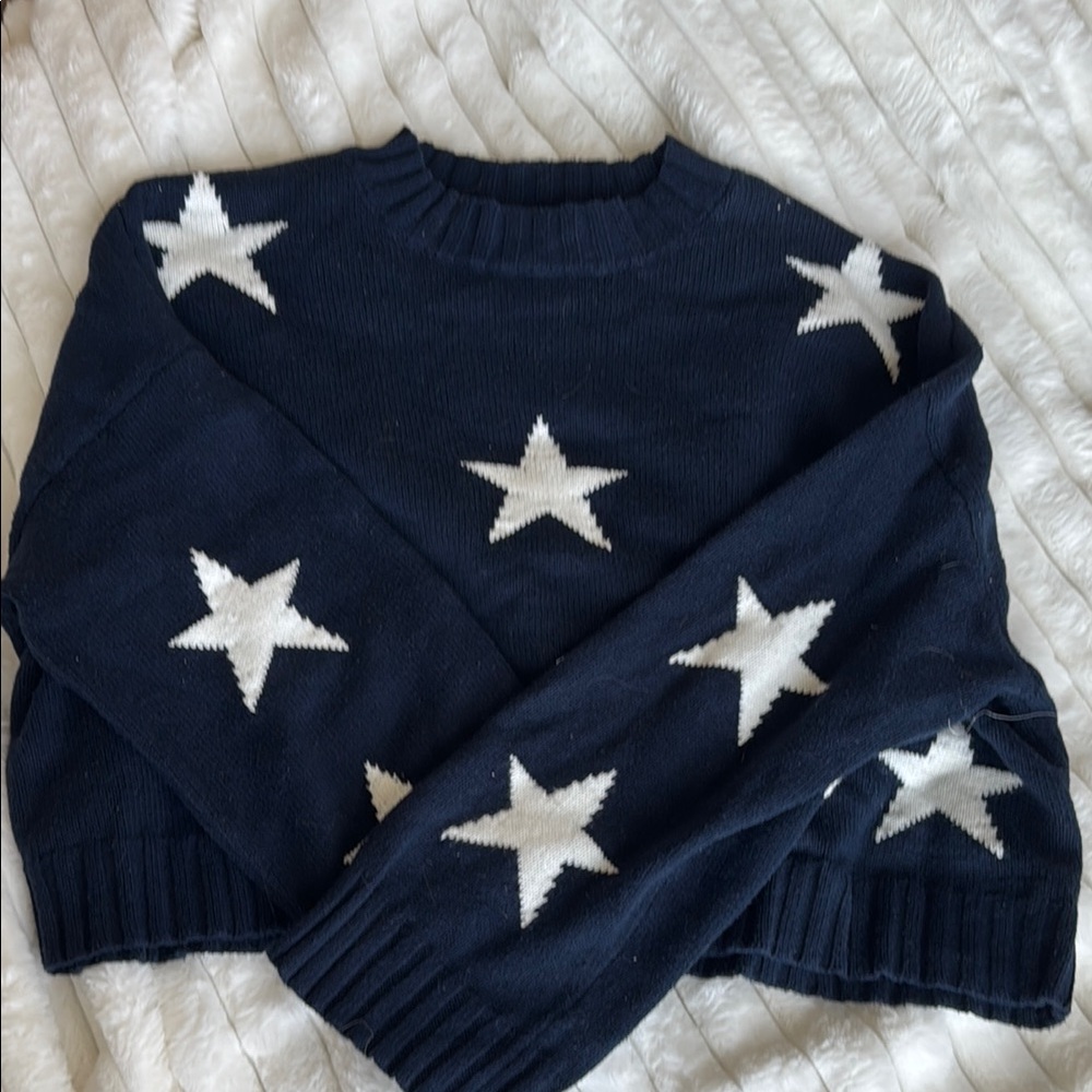 moon & madison Blue and White Star Crew Neck Sweater
